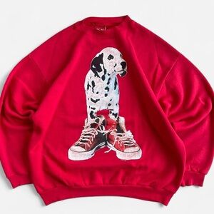 Vintage 90s Disney 101 Dalmatians Puppy & Converse Shoes Graphic Red Sweatshirt